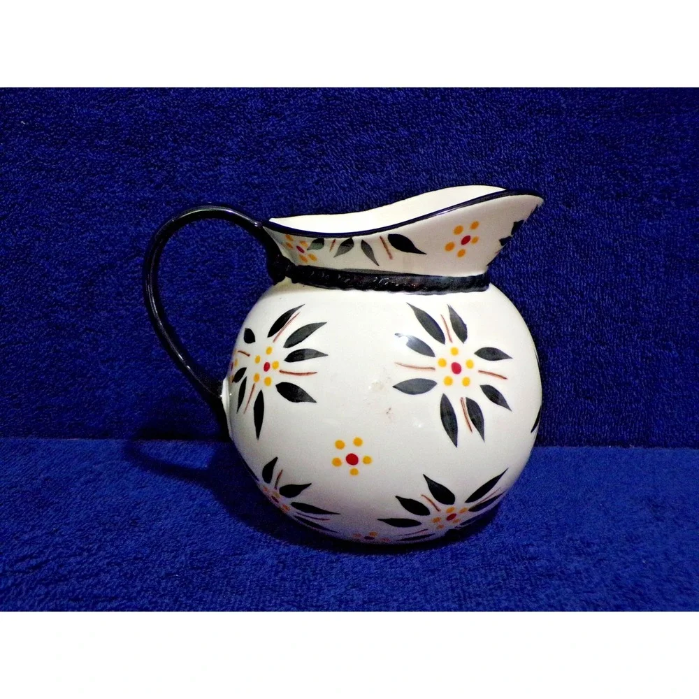 Temp-Tations By Tara Old World Ceramic Pitcher 20oz. Black Yellow White